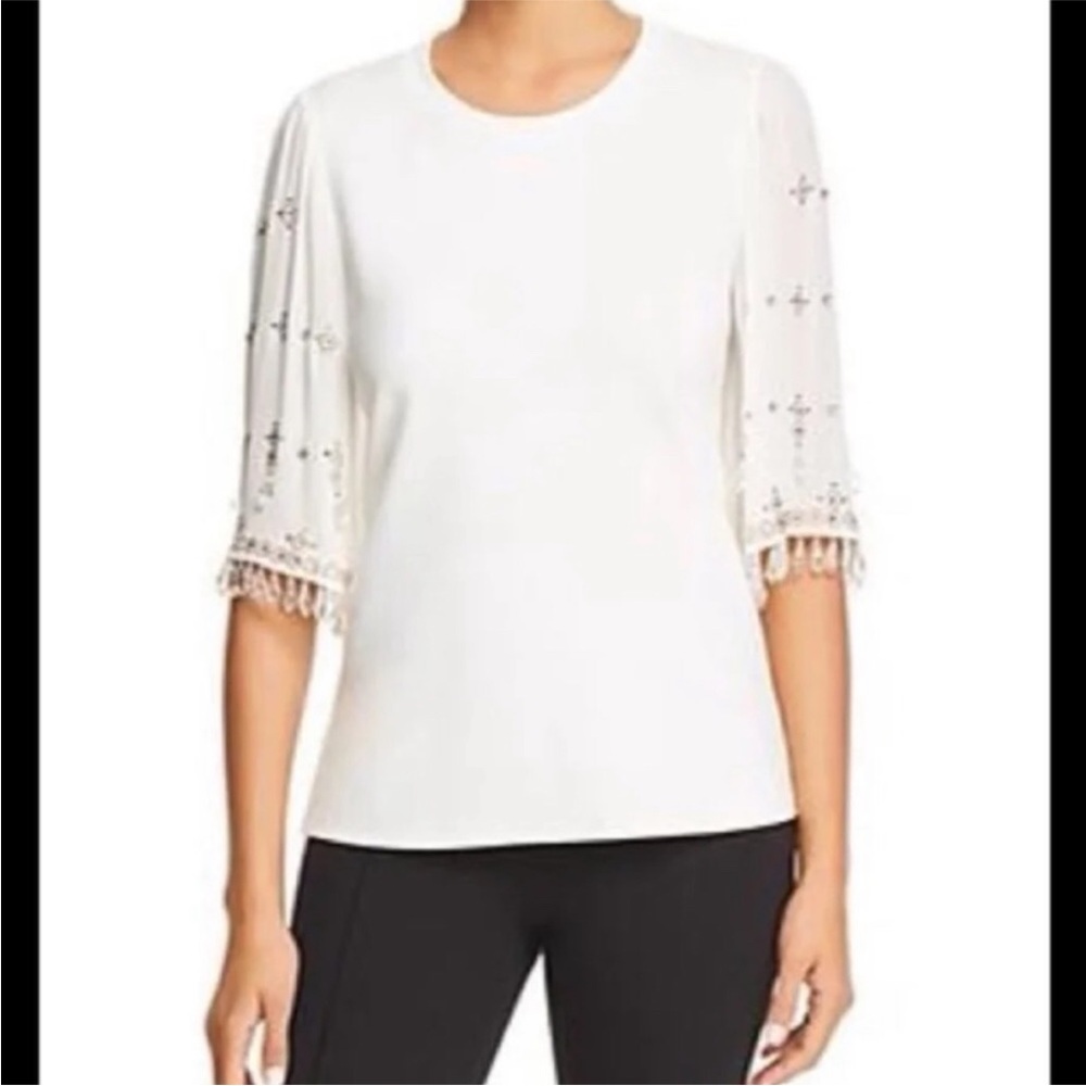 Kobi‎ Halperin Daria ivory white beaded embellished sleeve top size Small